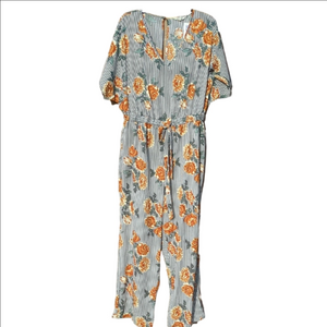 women's short-sleeve jumpsuit with a v-neck, tie belt, Size 1XL